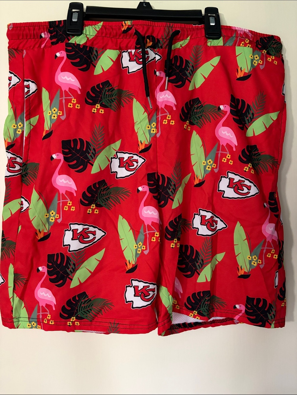 Kansas City Chiefs Red Tropical Flamingo Swim Shorts XL